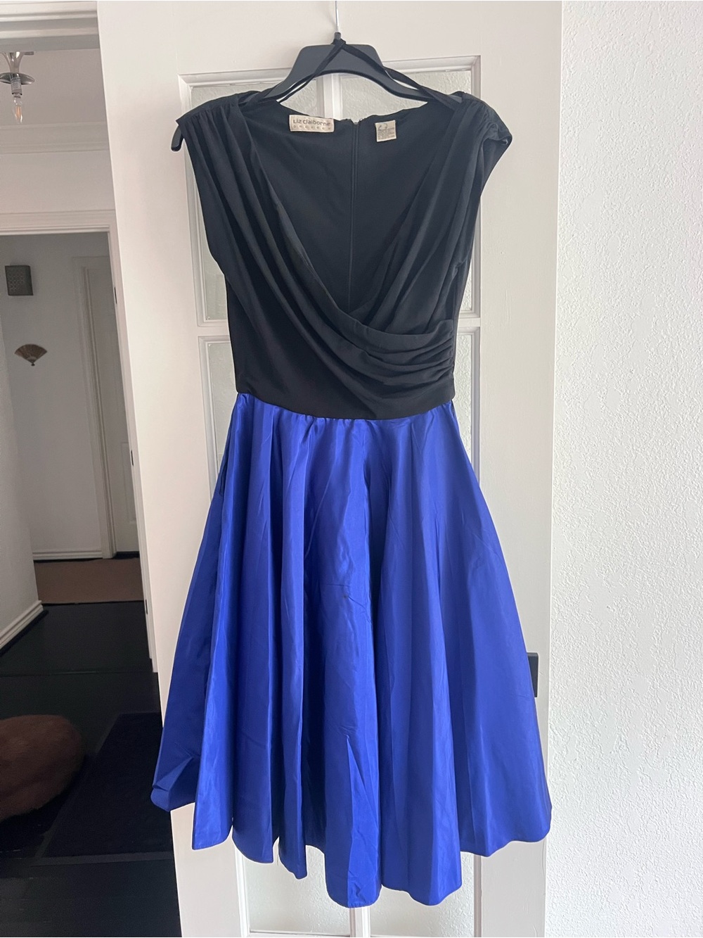 Vintage Y2K Black & Royal Blue Fit-and-Flare Dress